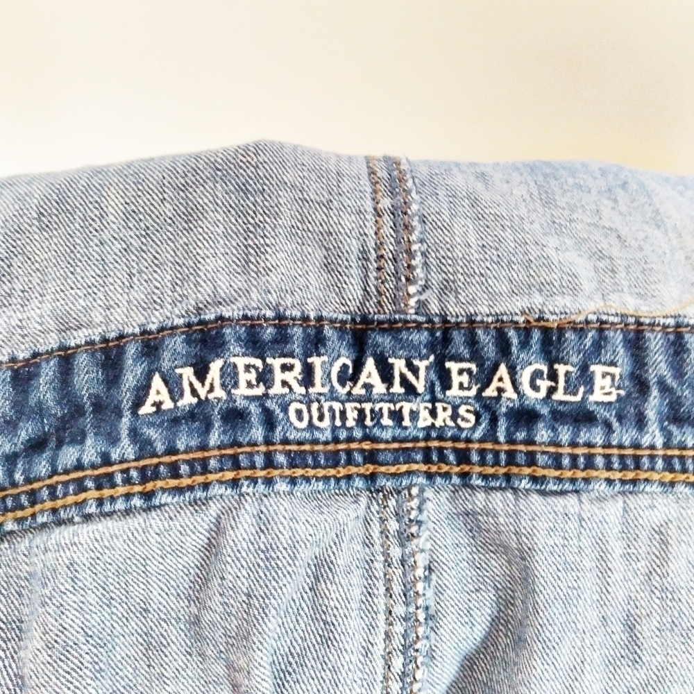 American Eagle Outfitters Short Denim Distressed Medium Wash Overalls Size Xs - Picture 8 of 10